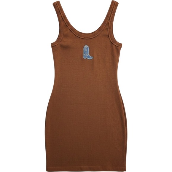 Signatures Dresses & Skirts - Brown Ribbed Knit Mini Dress Cowboy Boot Patch Small